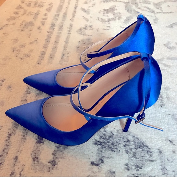 NWT Zara Strappy Satin Heels in Cobalt Blue - Picture 4 of 16